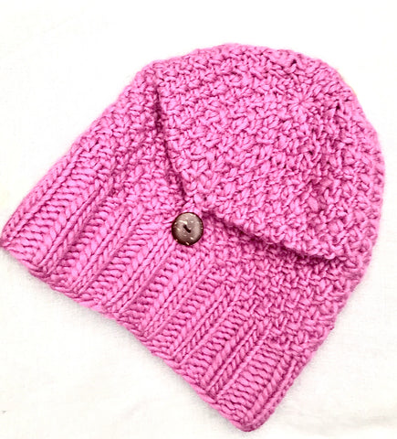 Pink waffle knit wool hat