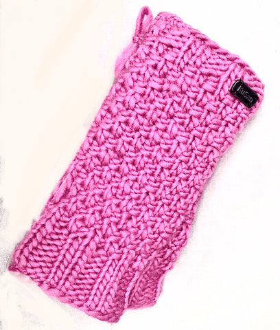 Pink waffle knit wool hand warmers 