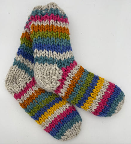 Hand knitted stripey sofa socks