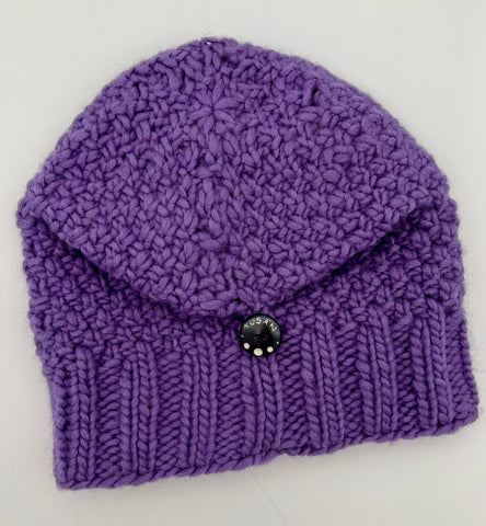 Purple button down waffle knitted hat