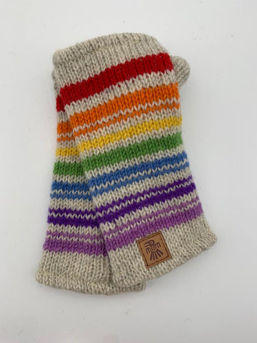 Hand Knitted Stripey Rainbow Handwarmers